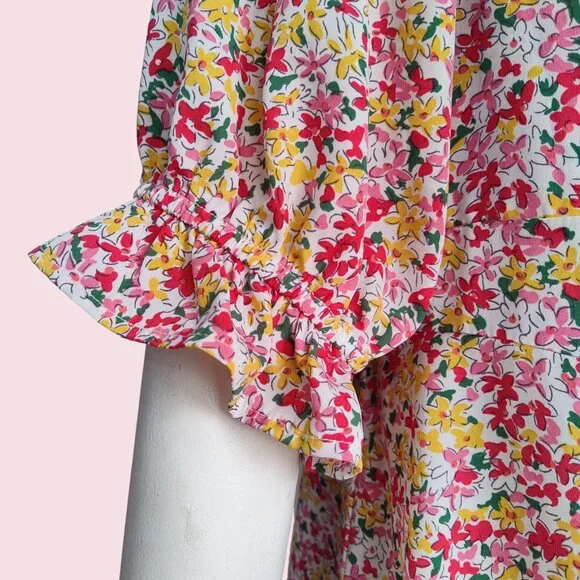 Lush Boho Ditsy Floral Smocked Back Sweetheart Neck Puff Sleeve Midi Dress Sz XL - Picture 10 of 11